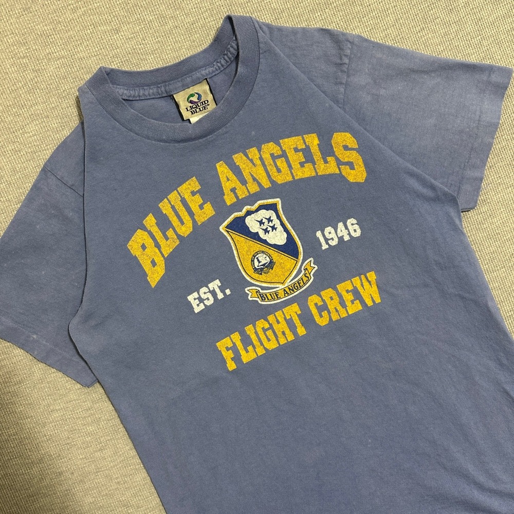 Vintage Blue Angels Flight Crew Est 1946 Boeing Faded Blue Liquid Blue Tee Small